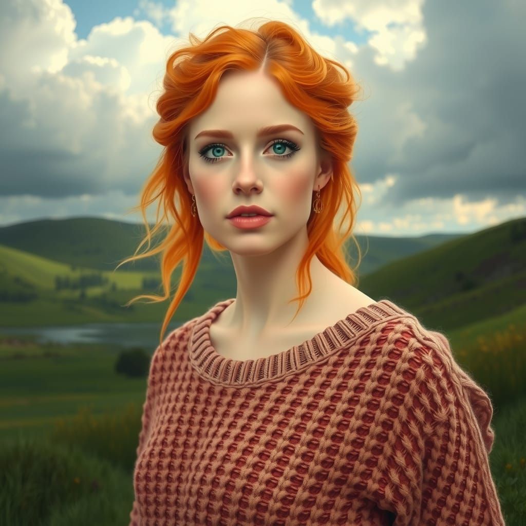 Beautiful Irish Woman in Scenic Landscape