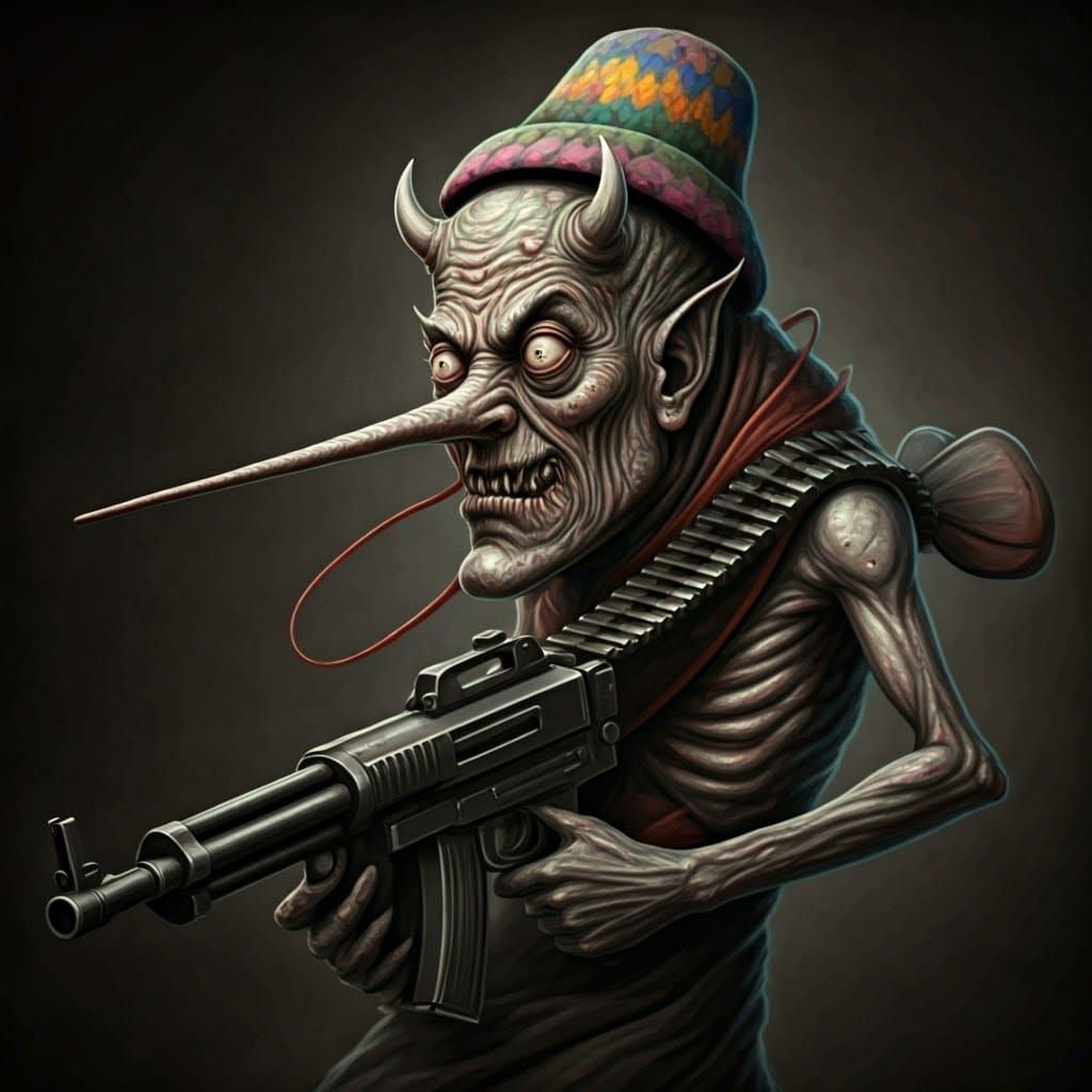 Grotesque Lobster-Devil Hybrid in Dark, Surreal Landscape