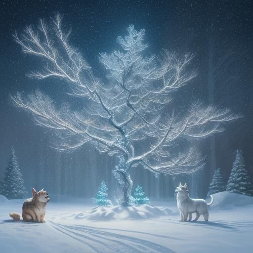 Christmas Dog in Winter Wonderland: Digital Matte Painting