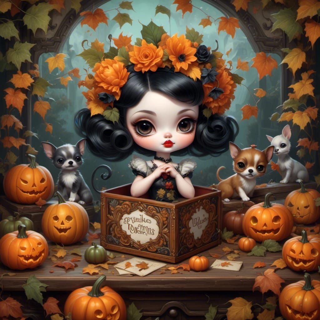 Folk Art Cube with Autumnal Fantasies