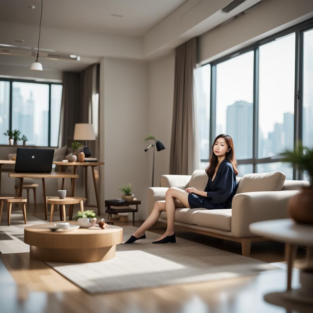 Modern Korean Apartment Interior With Woman