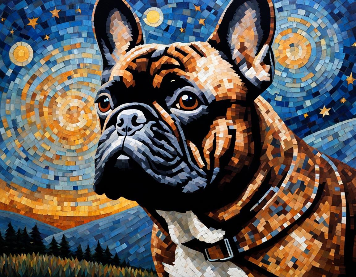 French Bulldog Mosaic Painting in Van Gogh Style