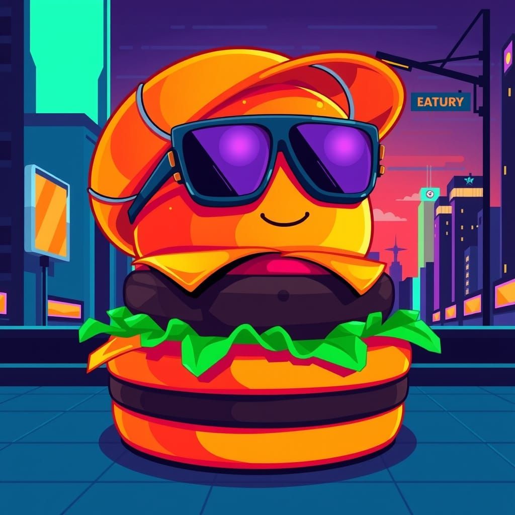 Pixel Art 8-Bit Hamburger Hero in Neon City