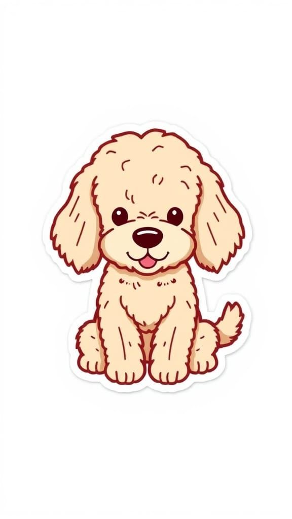 Whimsical Kawaii Goldendoodle Character Sticker in Vector St...