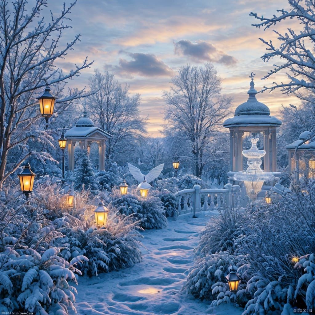 Winter Twilight Garden of Dreams: Surreal AI Art