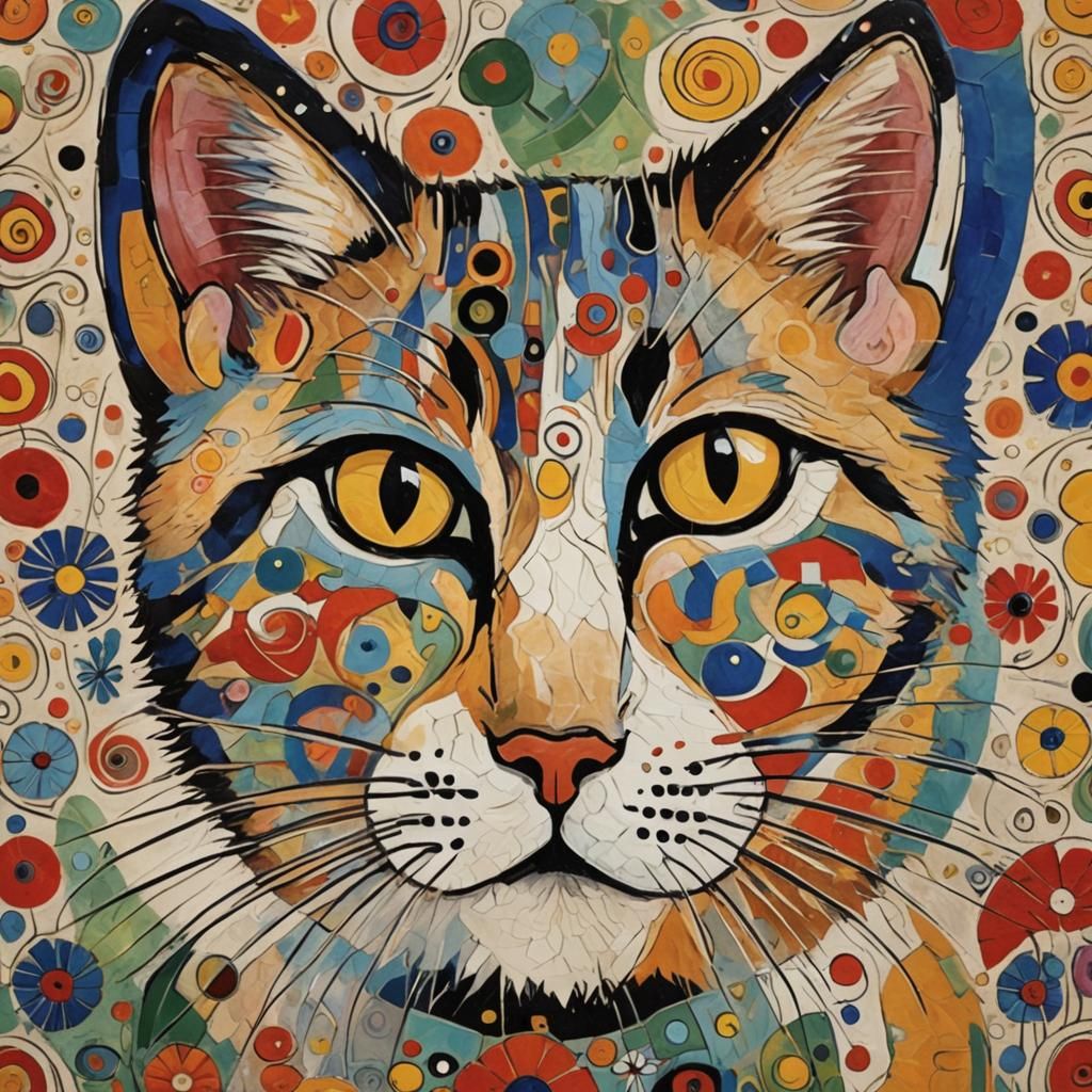 Abstract Folk Art Cat Face Inspired by Modern Masters