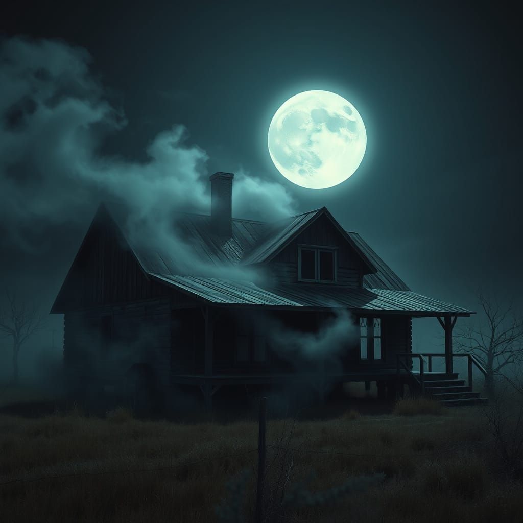 Haunted Texas Farmhouse Under Eerie Full Moon