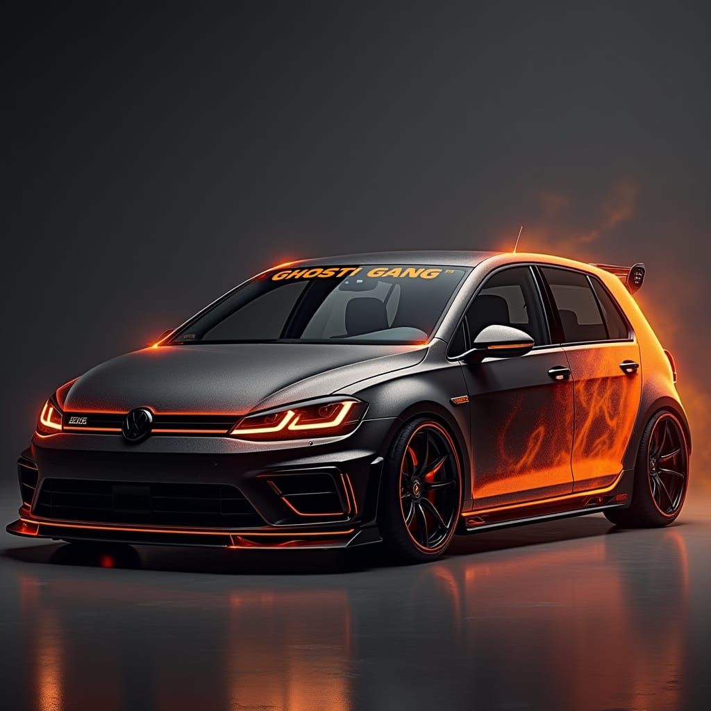 Fiery Golf 7R: Hyper-Realistic Fantasy Car Photography