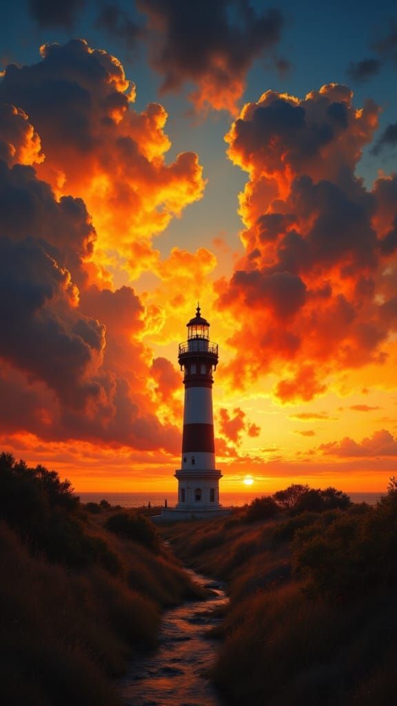 Lighthouse at Sunset in Baroque Style