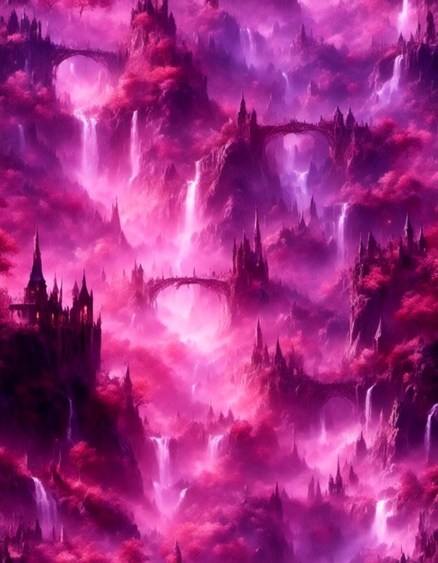 Ethereal Hyperreal Landscape of Rivendell in Mysterious Purp...