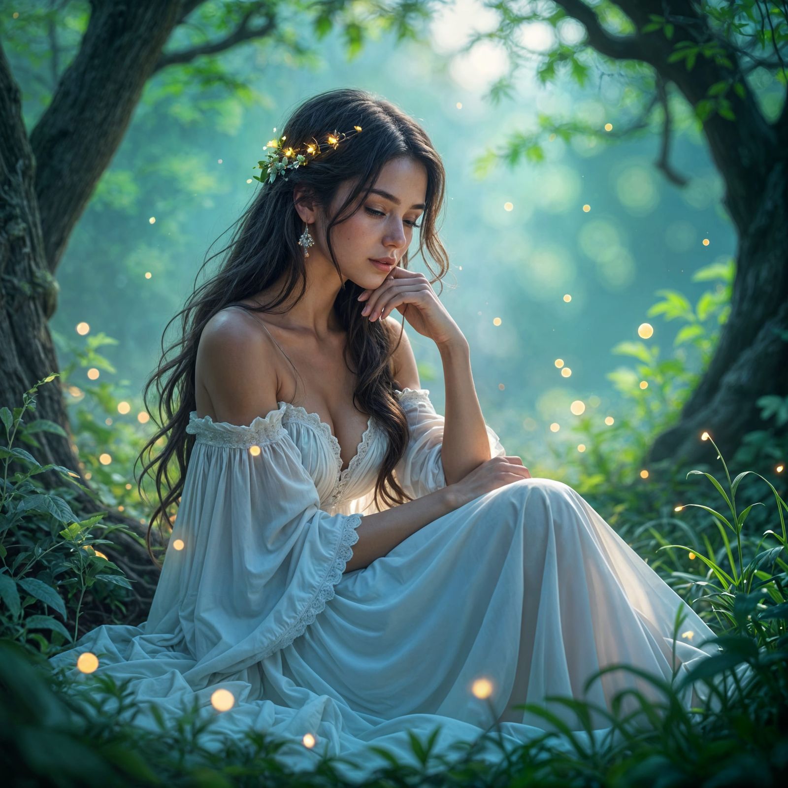 Firefly Goddess in Hidden Grove, Ethereal Portrait
