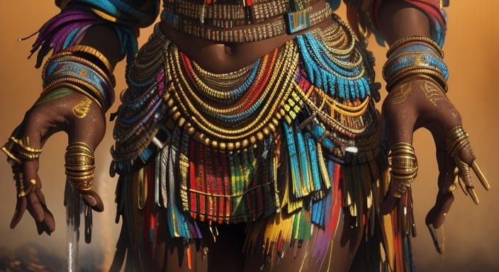 Zulu Women Dancing by Bonfire in Street Art Style