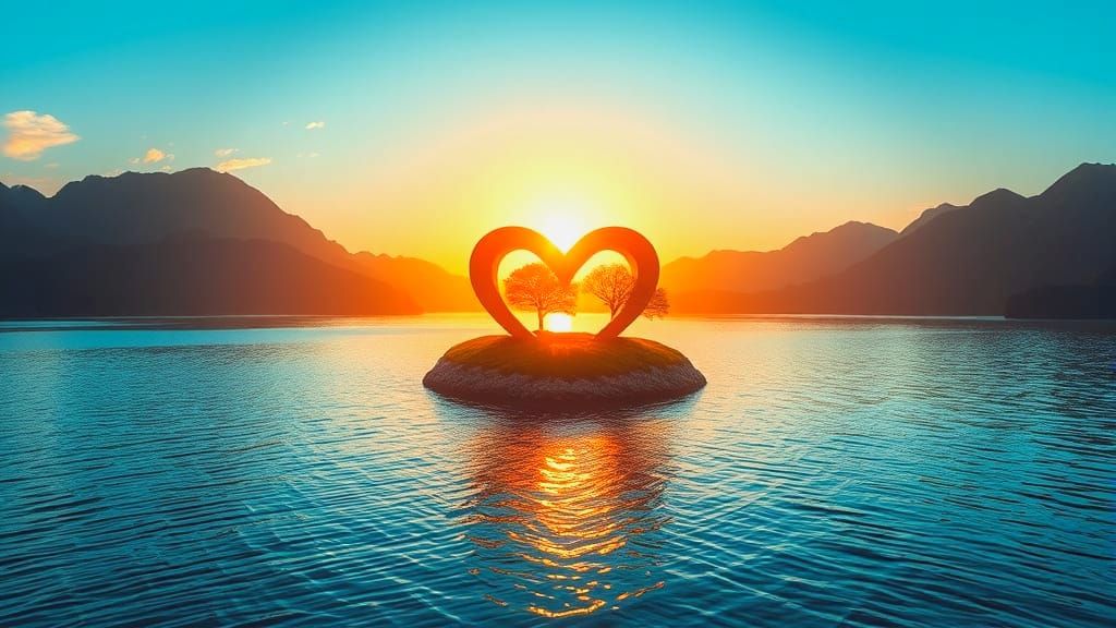 Golden Hour Heart Island in Dreamy Hues