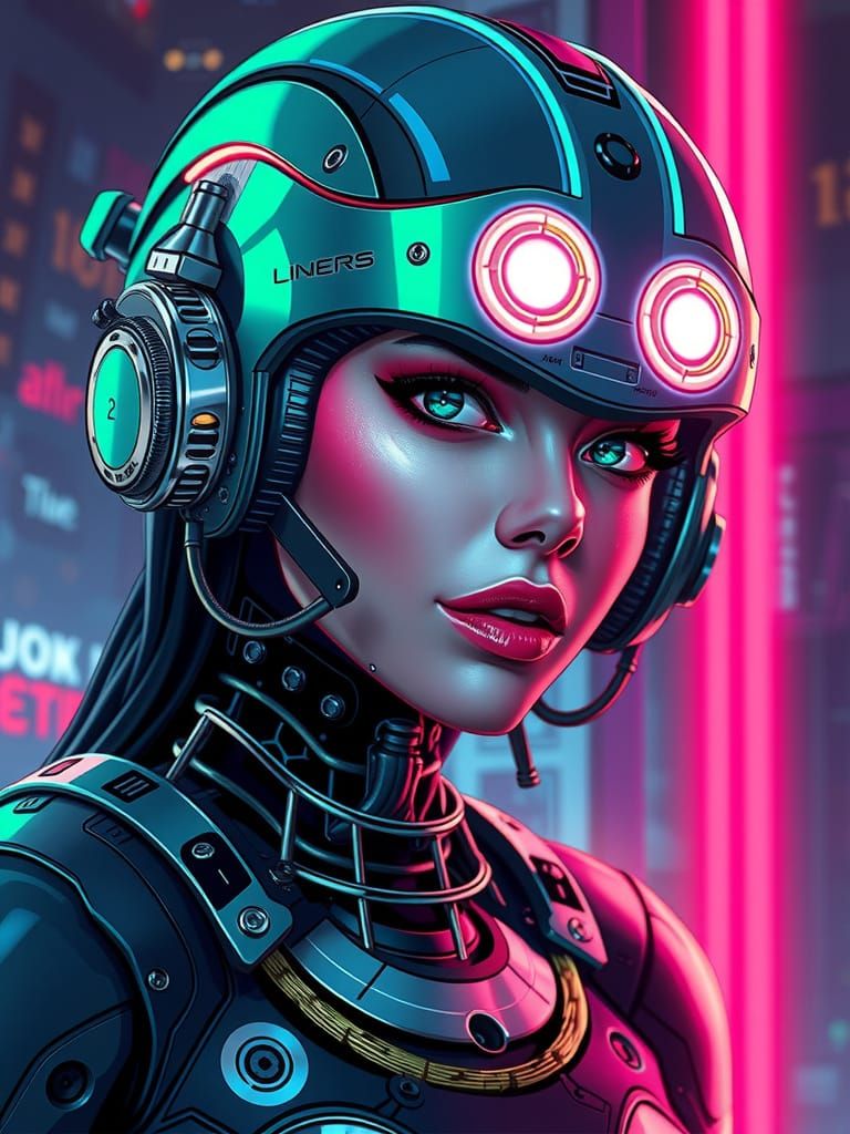 Woman Droid Mechanic in Retro-Futuristic Cyberpunk Art