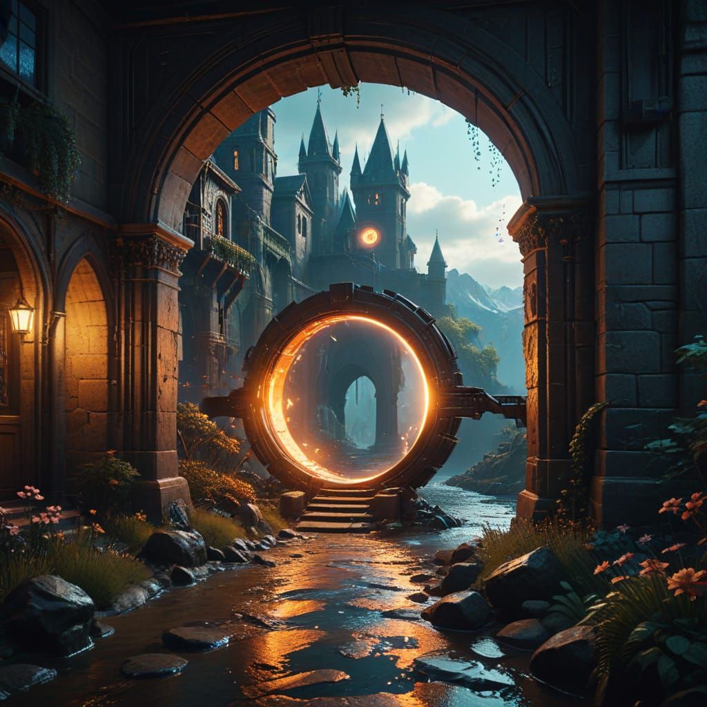 Time Travel Portal: Medieval Village to Neon Cityscape