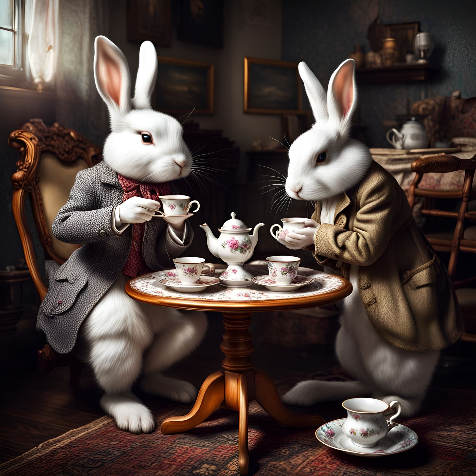 Charming Rabbits Host a Tea Party in HDR