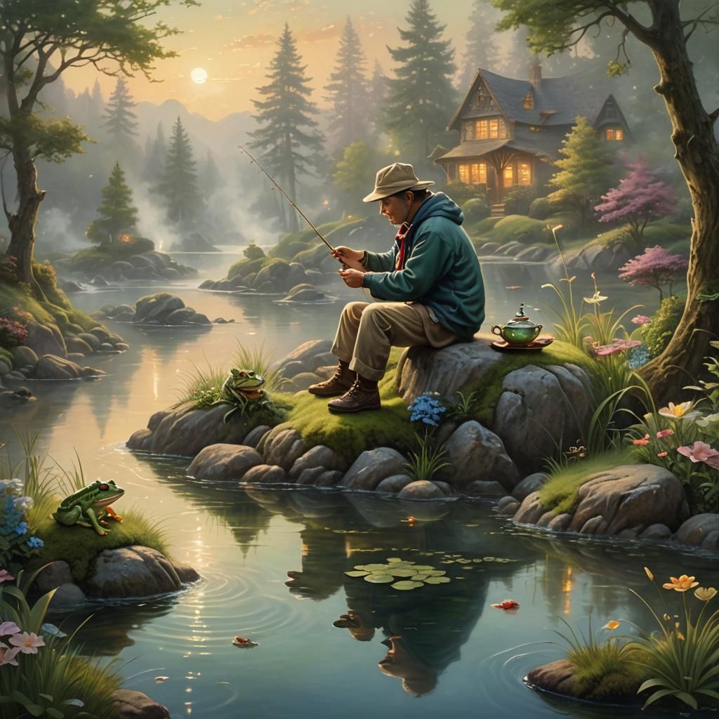 Fisherman's Teacup Dreamscape in Ethereal Style