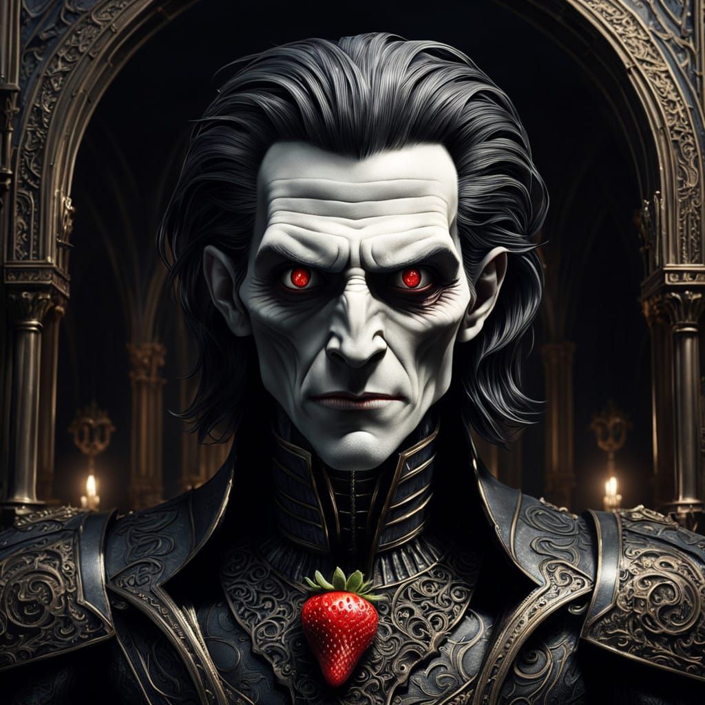 Ethereal Vampire in Victorian Attire Leans on Gothic Hotrod....