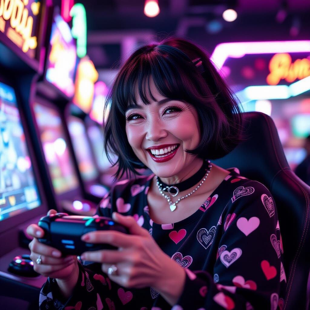 Elderly Thai Woman Enjoys VR in Yami Kawaii Style