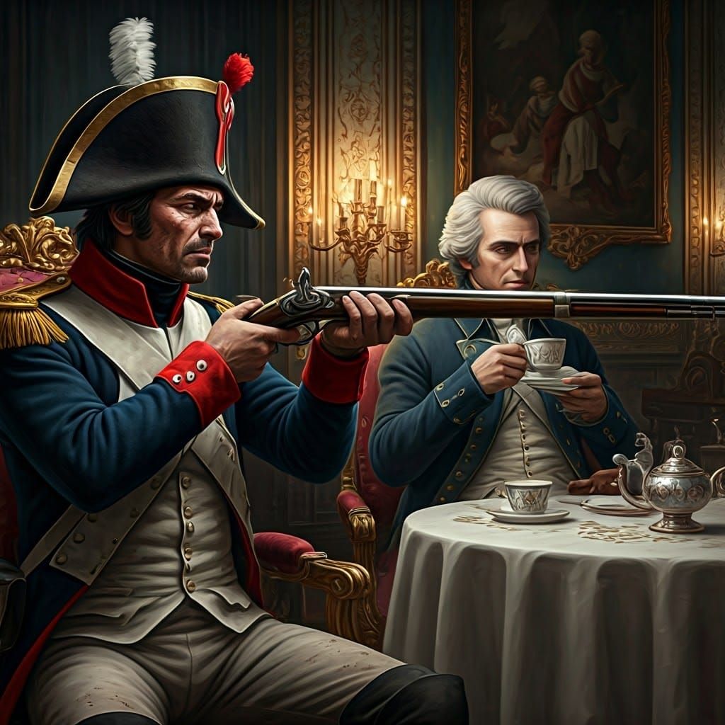 Napoleonic Soldier Interrupts Tea Time: Hyperrealistic Paint...