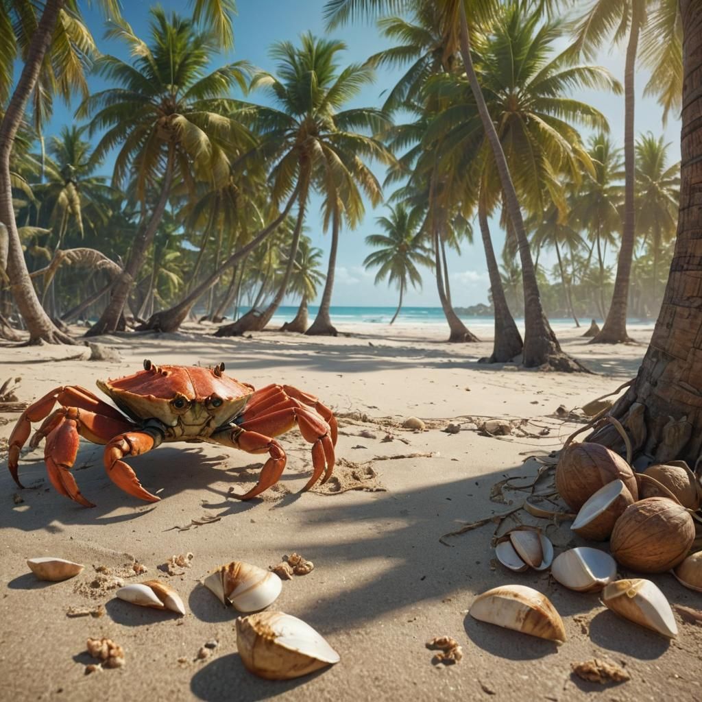 Tropical Beach Fantasy: Palm Trees and Crabs