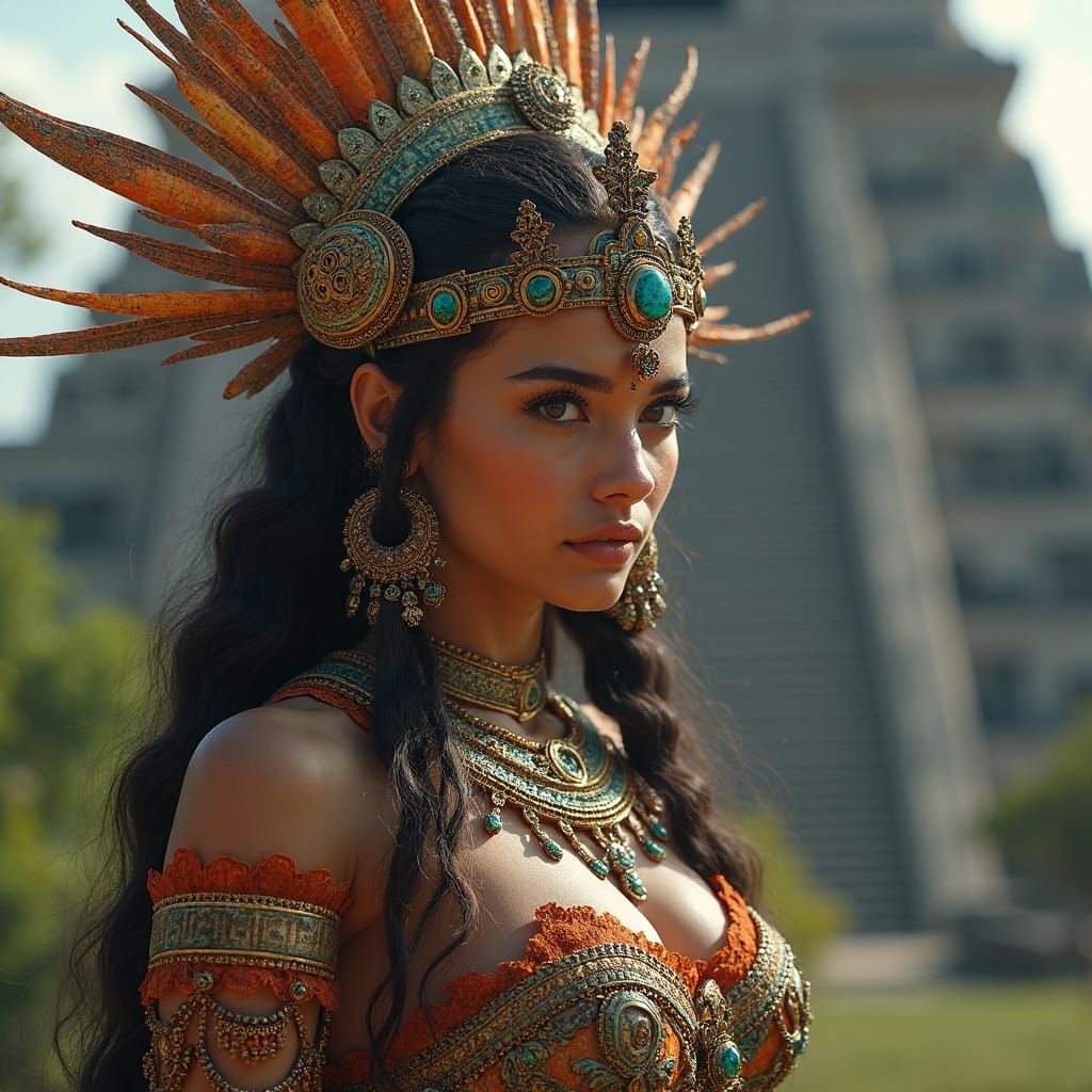 Aztec Princess Before Temple, Magazine Photography