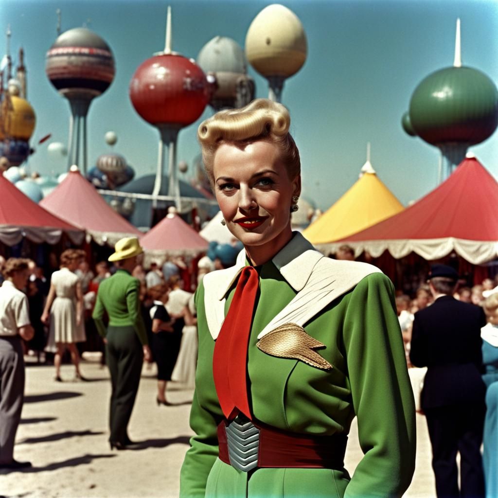 Retro Sci-Fi Fair on Alien Planet, 1940s Photo