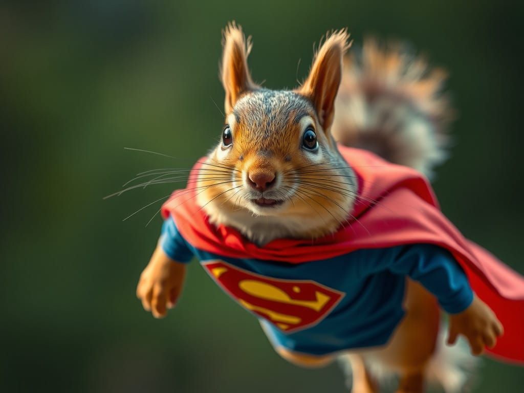 Cinematic Squirrel in Superman Costume Takes Flight