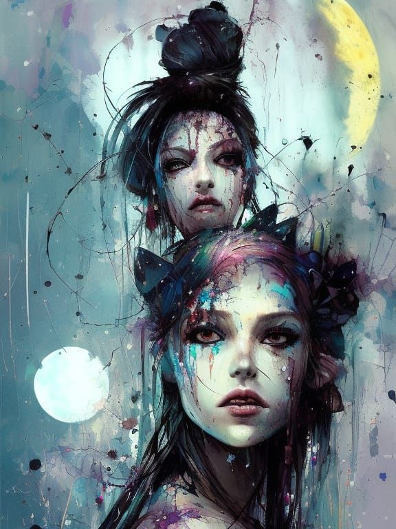 Dark Elf Queen Portrait with Moon, Textured Speedpaint Style