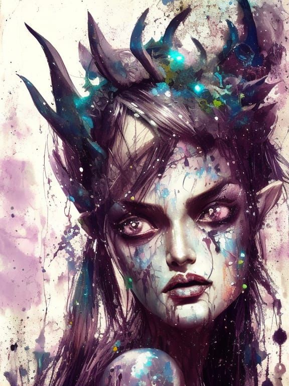 Dark Elf Queen Portrait with Moon, in Speedpaint Style