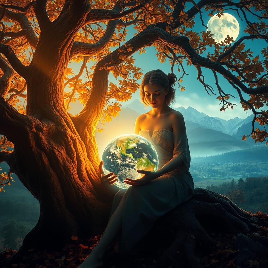 Serene Goddess of Earth: Gaia's Protective Dream