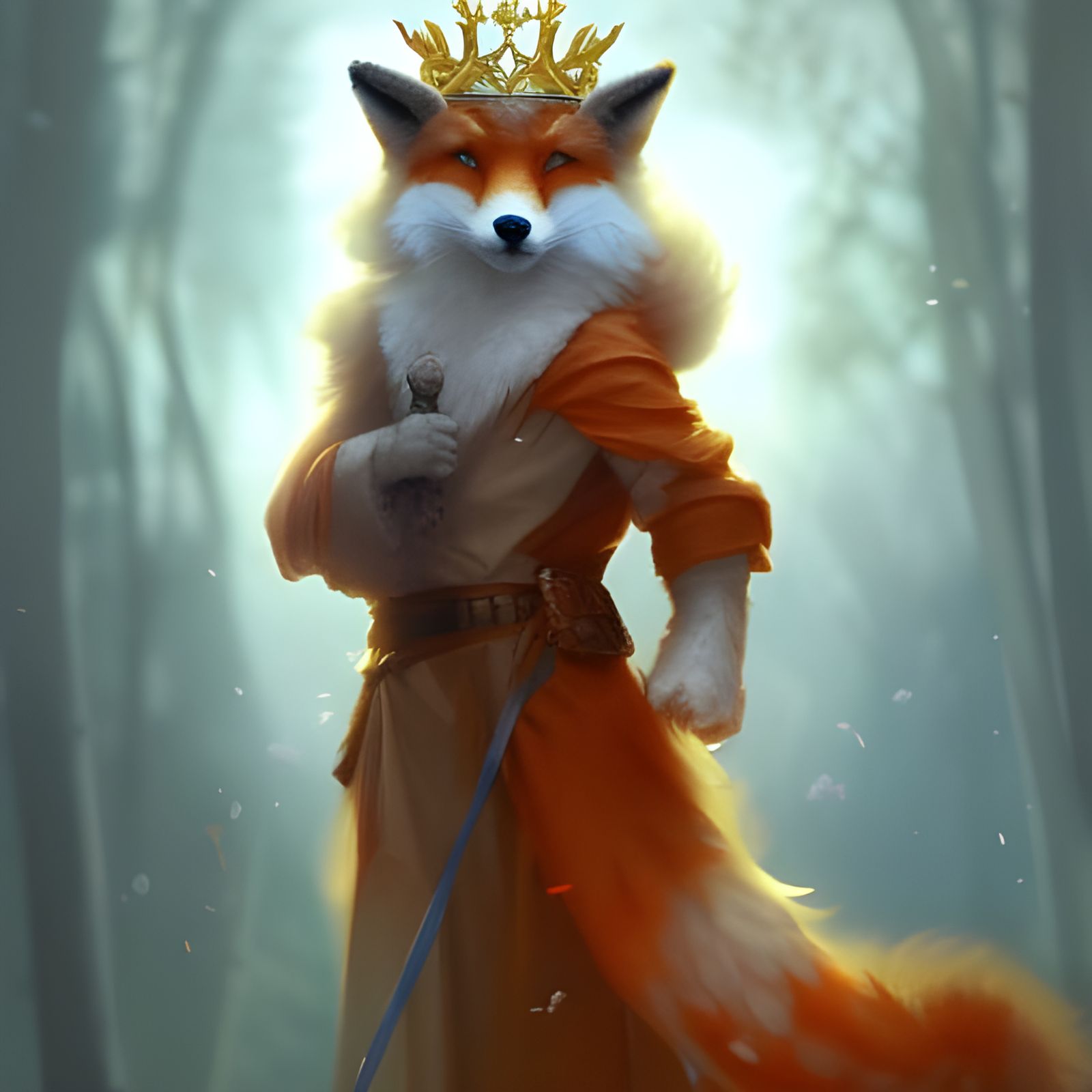 Godly Fox with Crown: Hyperdetailed Concept Art