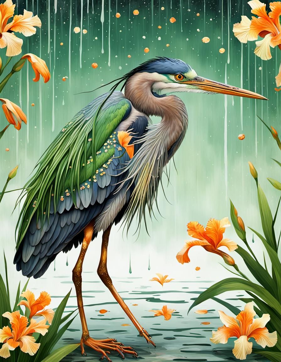 In Japenese style,  a Moorish heron
