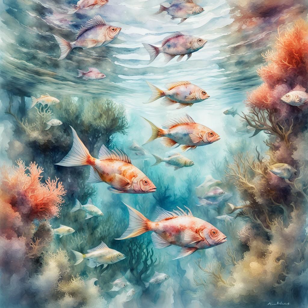 Colorful Fish Swim in Shimmering Coral Reef