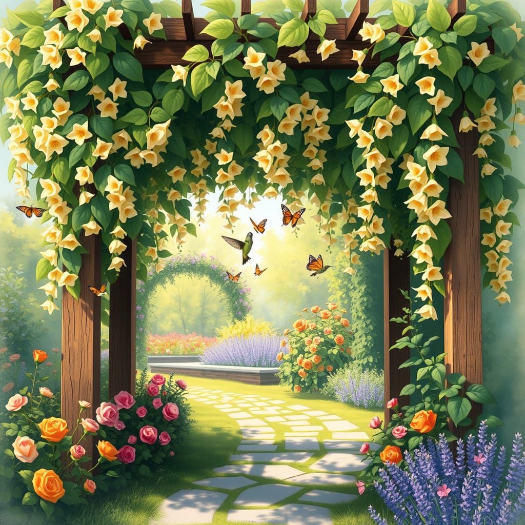 Lush Honeysuckle Garden in Impressionist Style