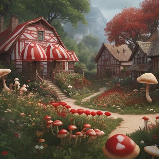Whimsical Mushroom Village: Fantasy Concept Art