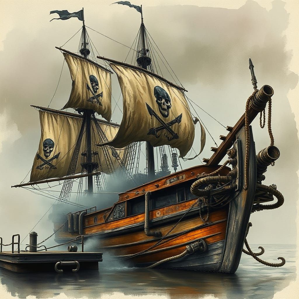 Haunted Pirate Ship in Steampunk Port Royal