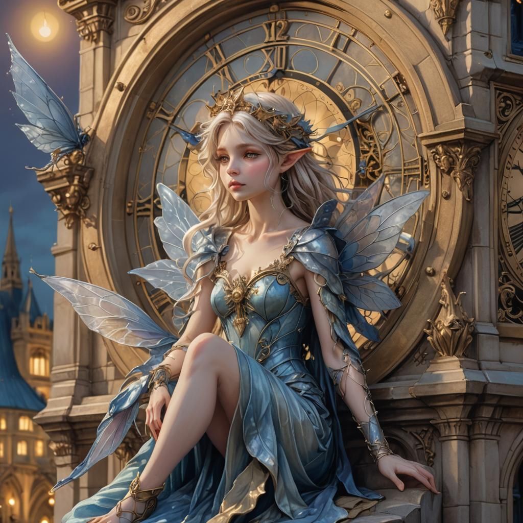 Fairy on London Clock Tower in Whimsical Style