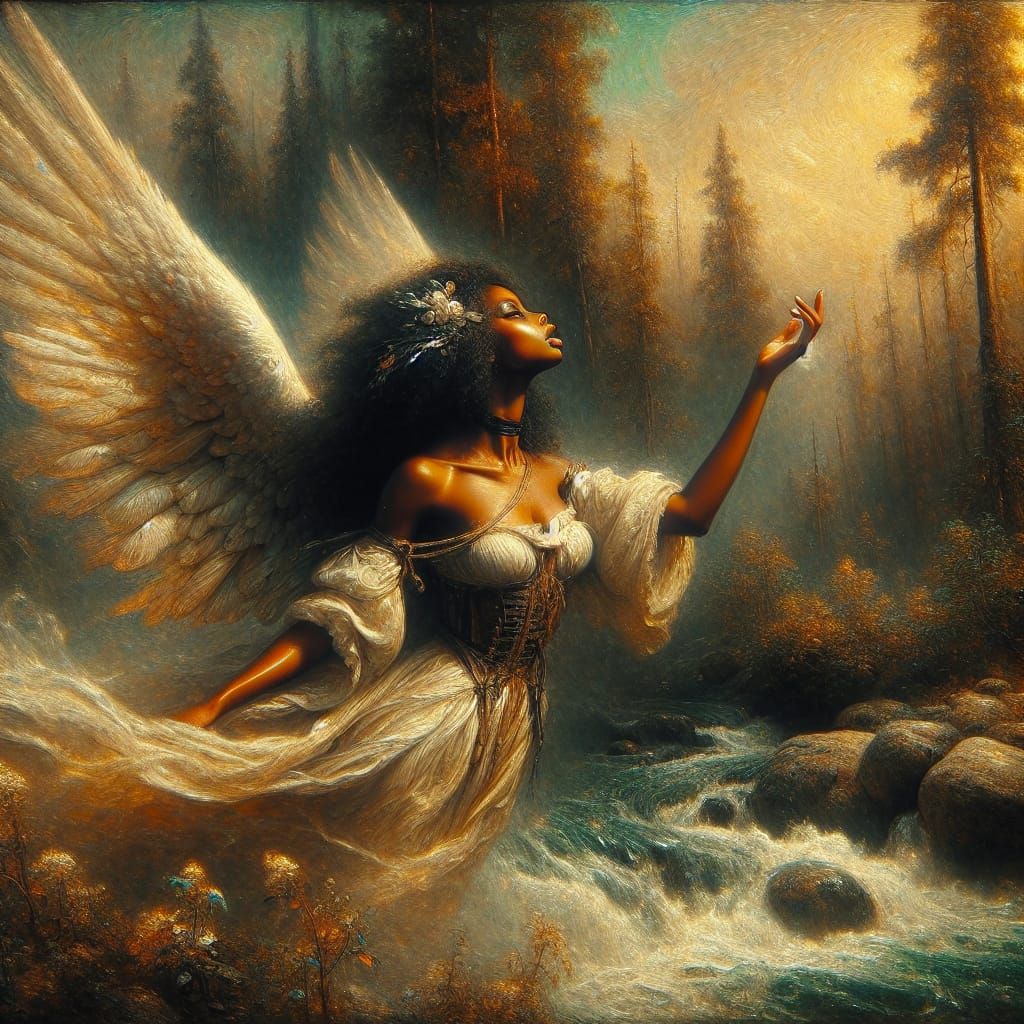 Ethereal Tiefling Woman in Woodland Scene