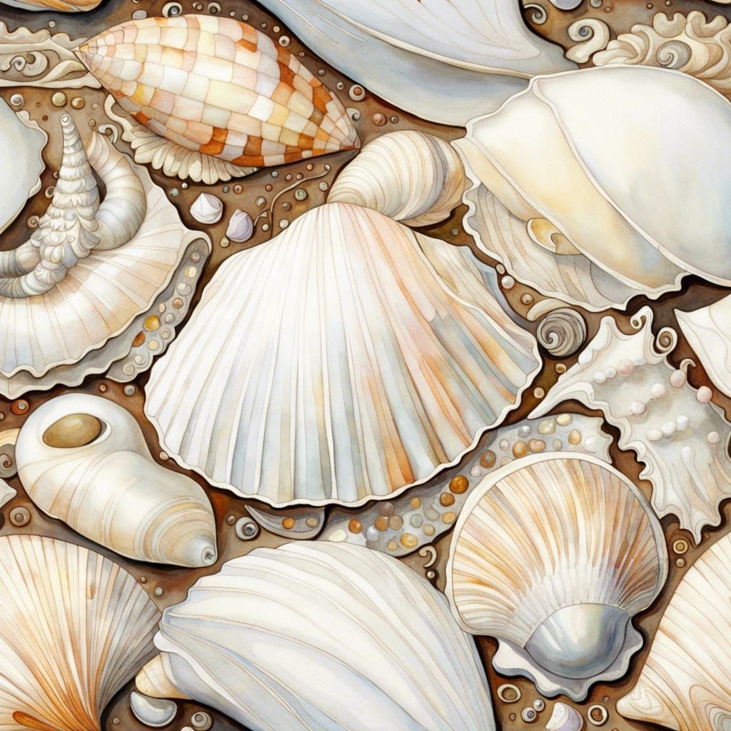 Graceful Shell Still Life in Gouache Watercolor