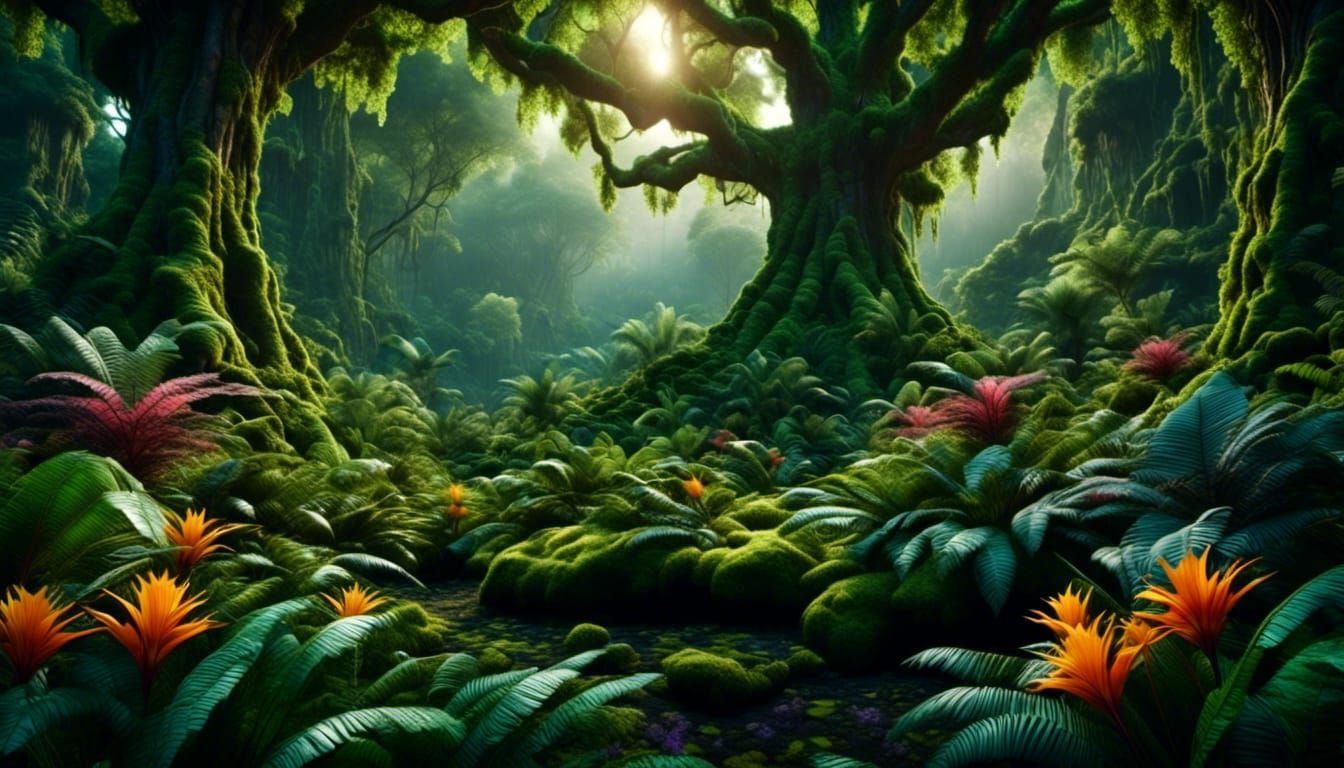 Mysterious Jungle with Ancient Trees in 3D