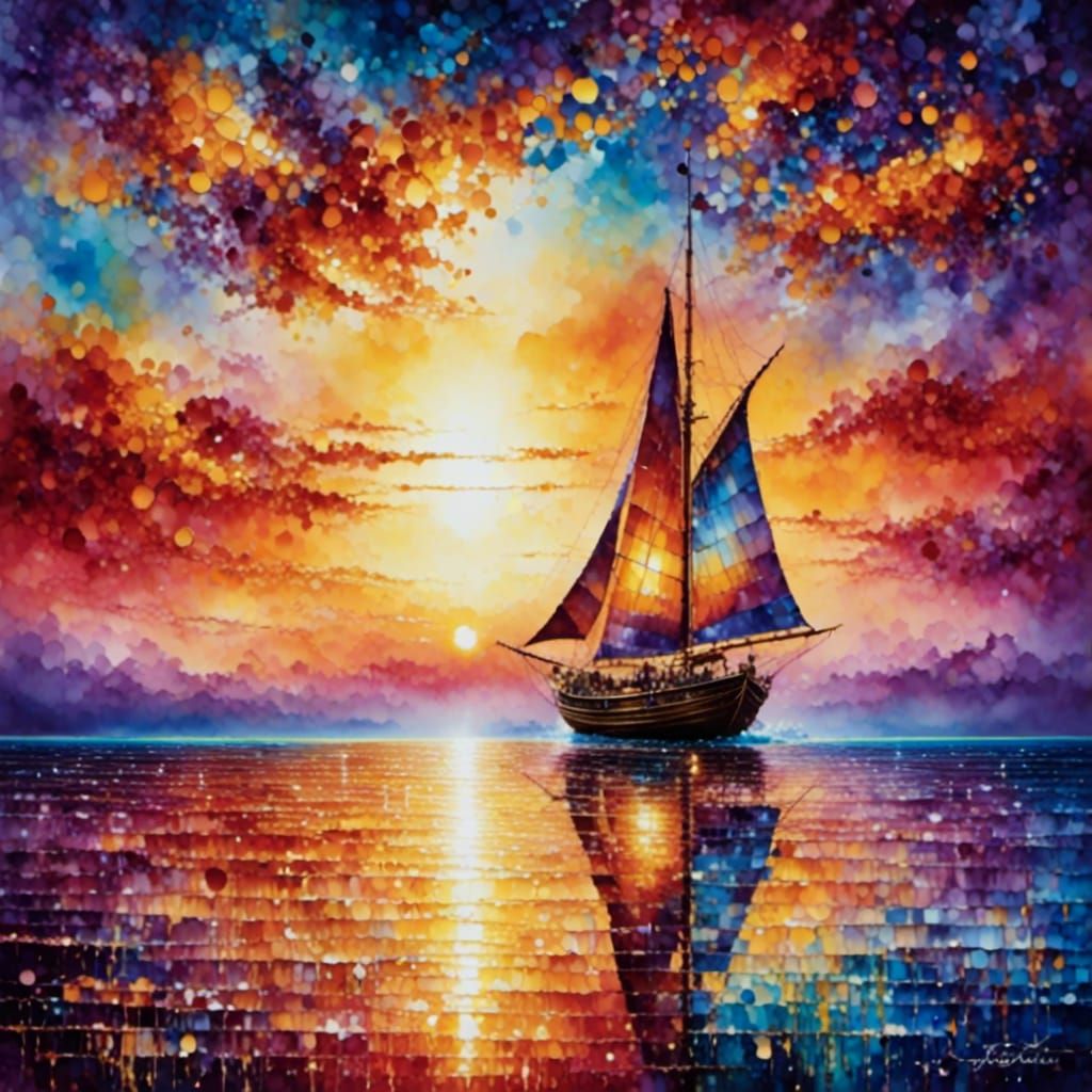 Sailboat at Sunset: Vibrant Oil Painting