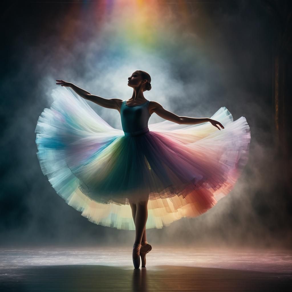 Rainbow Ballerina Dances in Misty Light