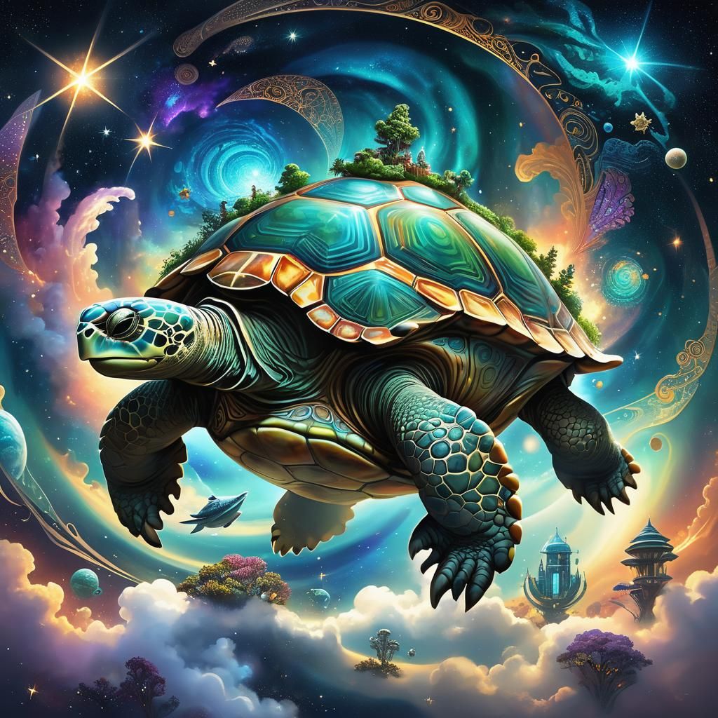 Cosmic Turtle World: Ethereal Fantasy Illustration