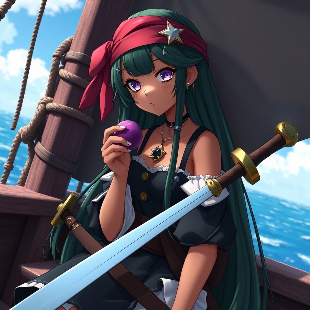 Pirate OC Hana's Snack Break: Anime Style 3D Art