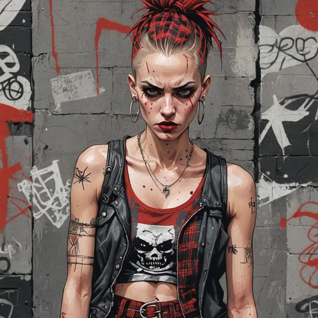 Grunge Punk Woman in 1995 Style Illustration
