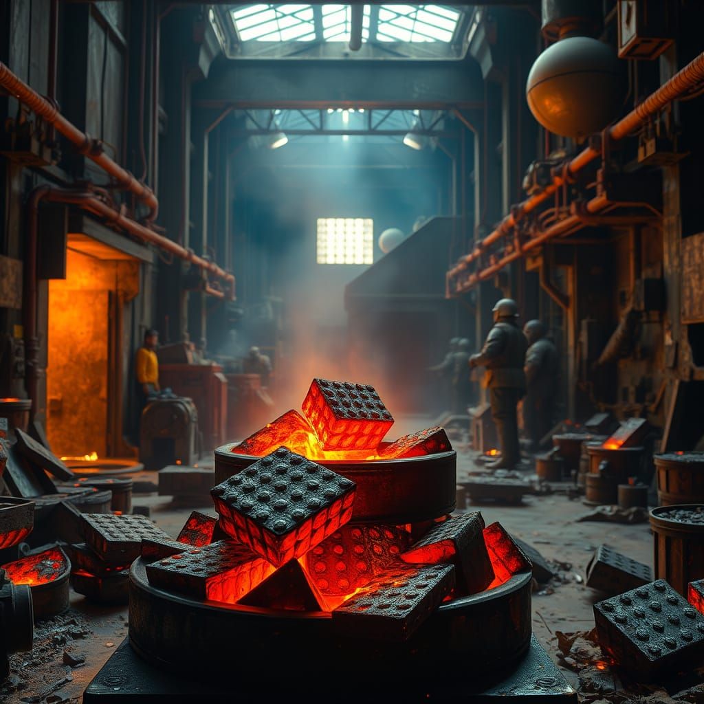 Glowing Mandalorian Ingots in Industrial Forging Facility