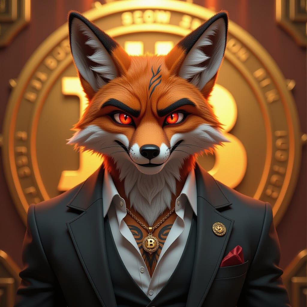 Muscular Fox Character with Bitcoin Logo