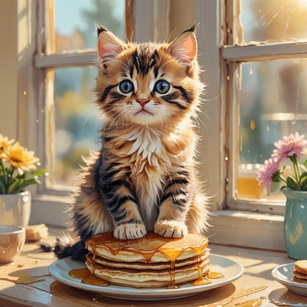 Kitten on Pancake: Whimsical Digital Illustration