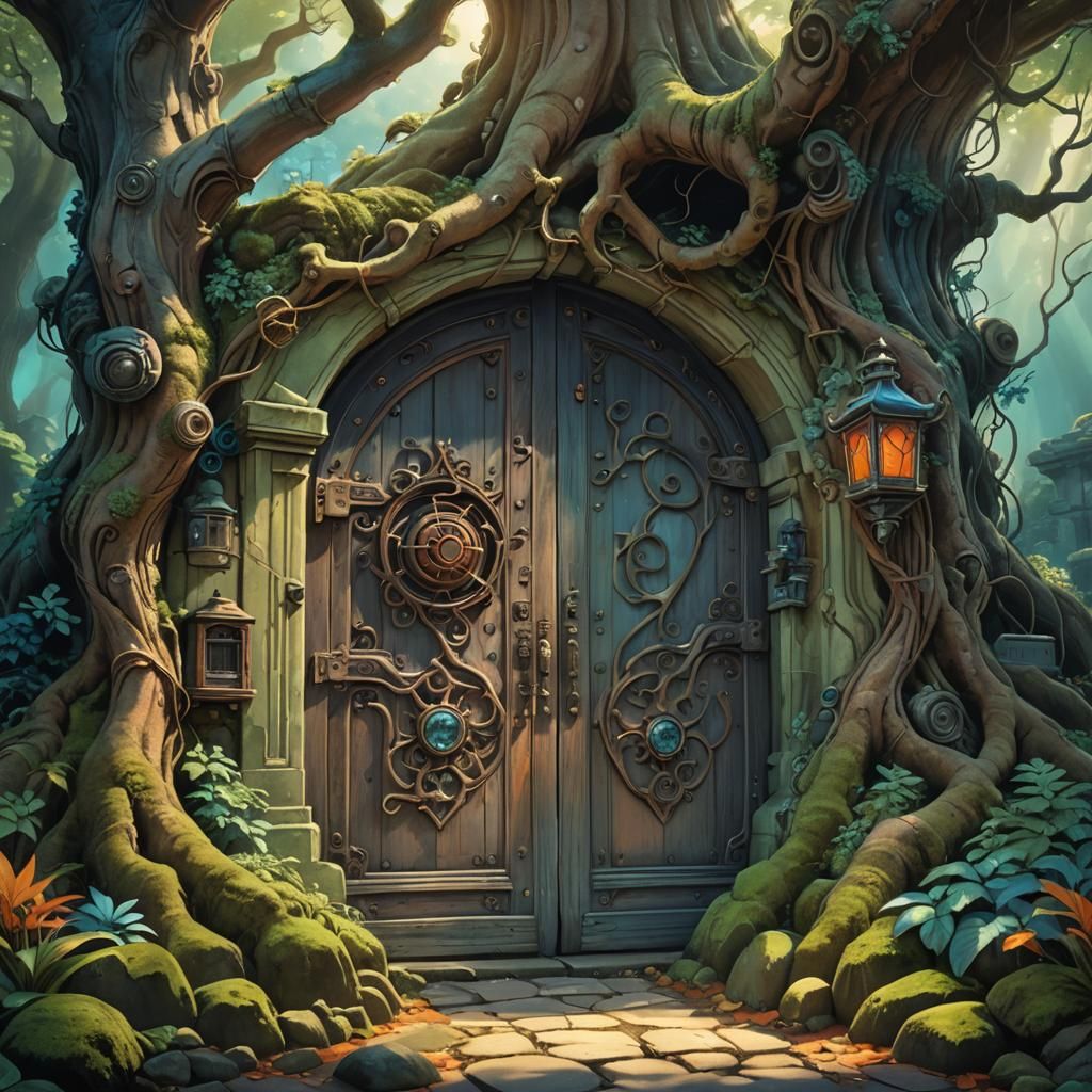 Studio Ghibli Door with Speakers in Fantasy Forest